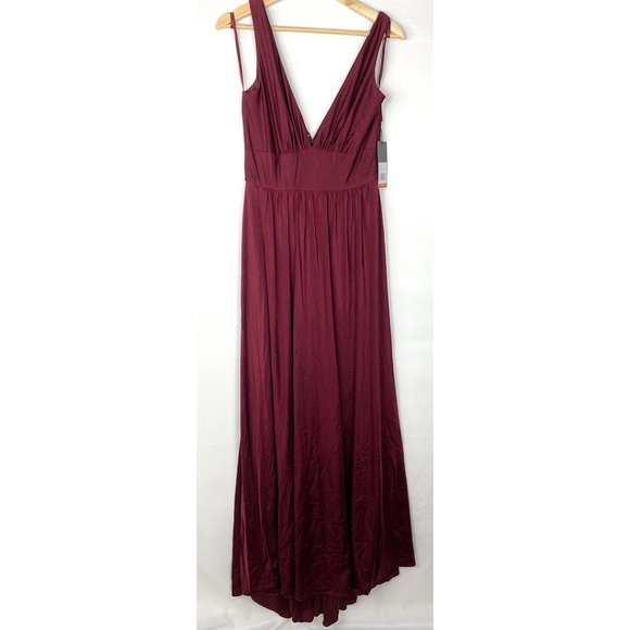 La Femme 28547 Plunge Neck A-Line Gown Sleeveless Slit Maxi Dress Dark Red 12 - Picture 3 of 10